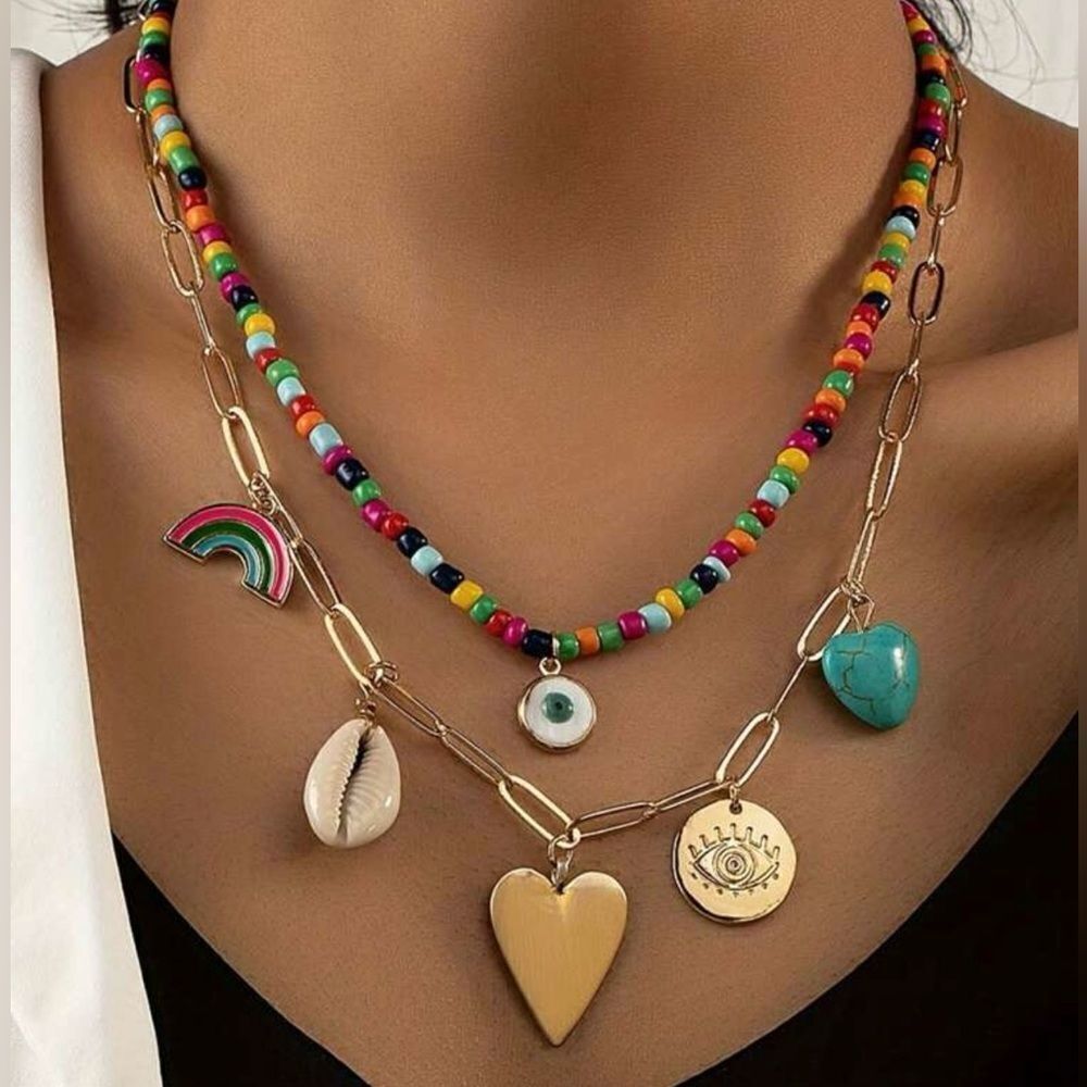 Colorful Beaded Necklace with Charms